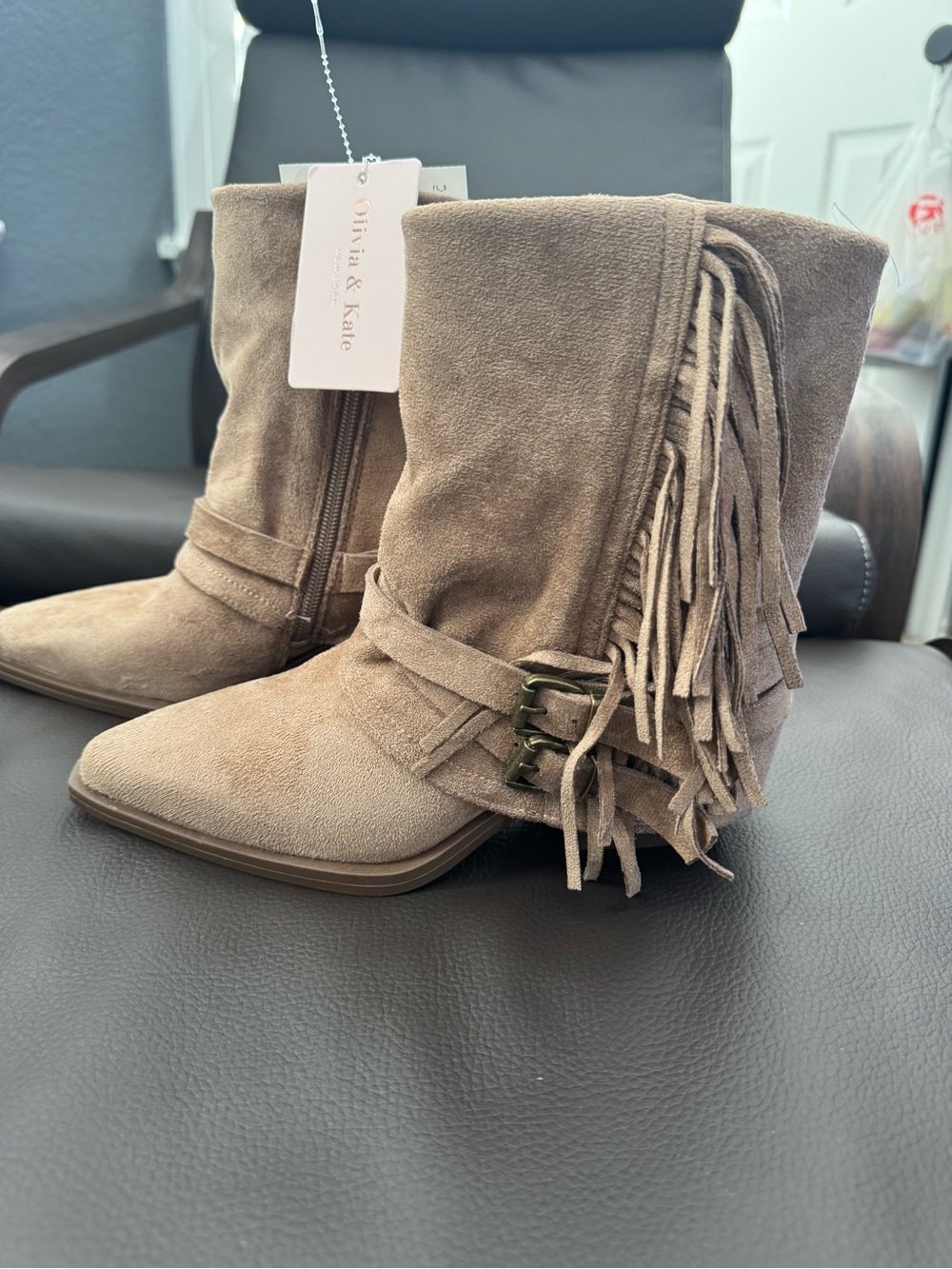 Y2k Taupe Fringe Western Ankle Boots